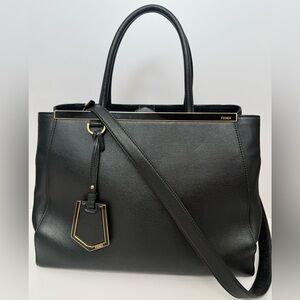 Fendi 2Jours Medium Tote – Black Saffiano Leather w/ Gold Hardware + COA